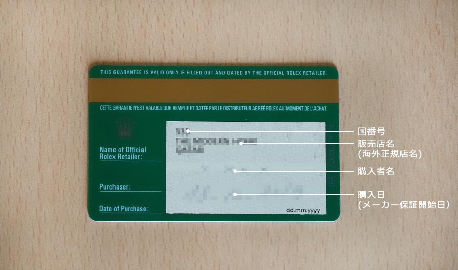 ロレックス国際保証カードのイメージ