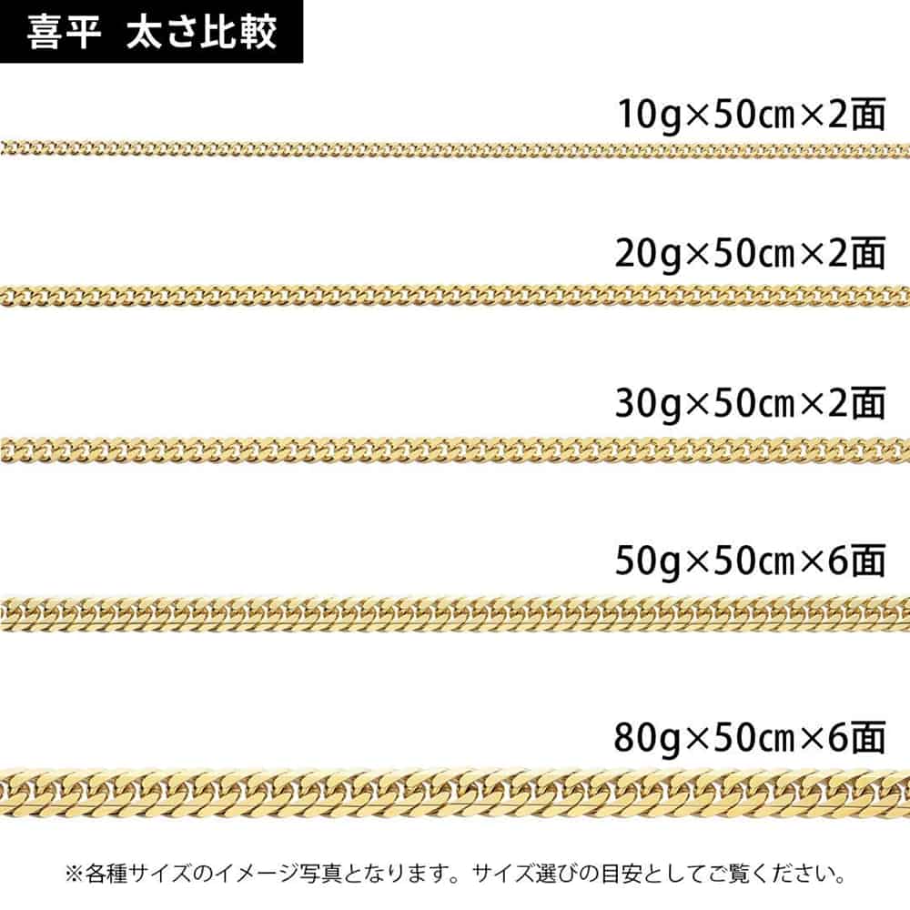 喜平ネックレスの太さ比較