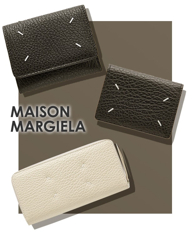 上、メゾン マルジェラ 4ステッチ 三つ折り ウォレット／中、メゾン マルジェラ スリーフォールド ウォレット／下、メゾン マルジェラ ジップ アラウンド ウォレット