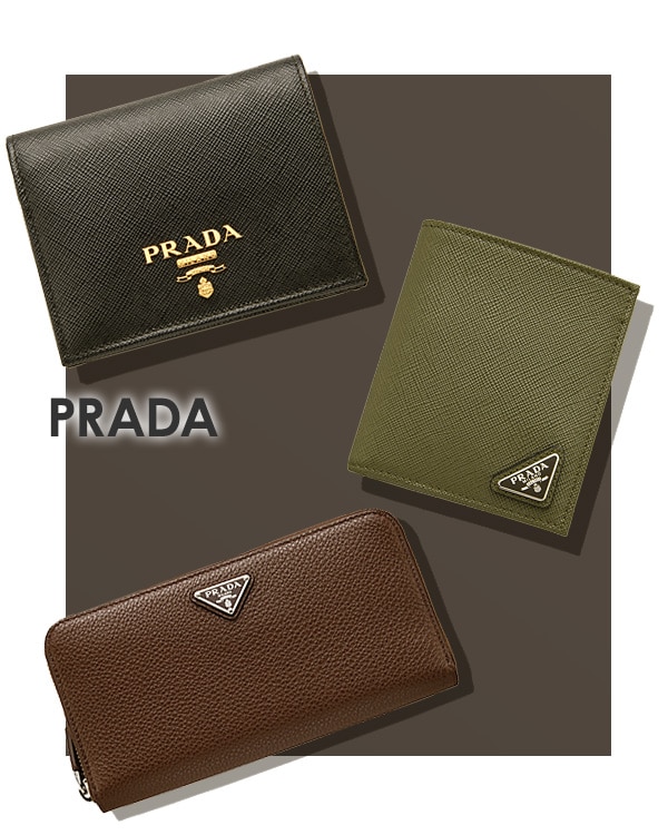 上、プラダ サフィアーノレザー マルチカラー ウォレット／中、プラダ サフィアーノレザー トライアングル ウォレット ／下、プラダ ヴィッテロダイノレザー ウォレット