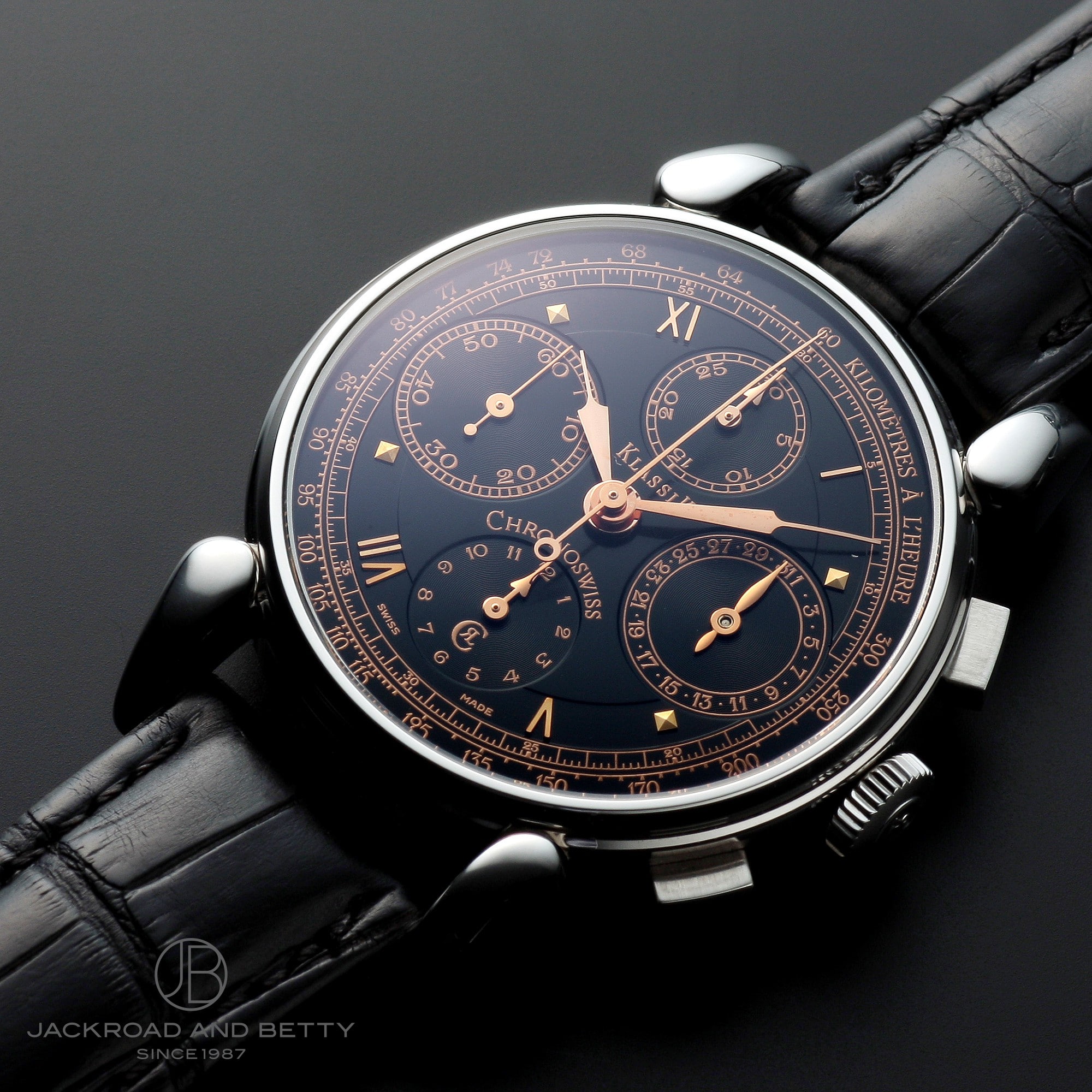 クロノスイス クラシック クロノグラフ オートマチック Classic Chronograph CH7403 箱 保証書 SS/革 メンズ時計 ブラック 仕上げ済 美品