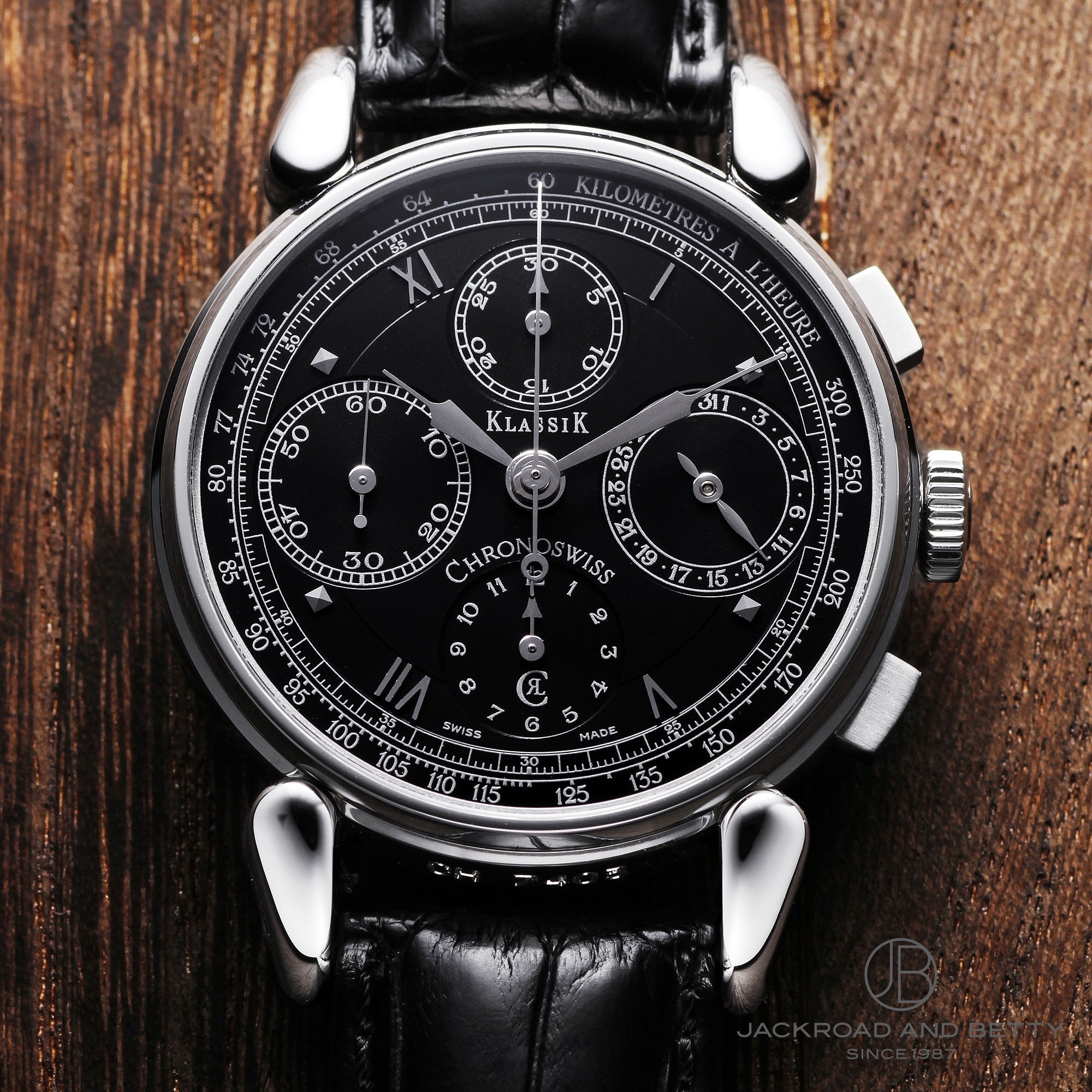 クロノスイス クラシック クロノグラフ オートマチック Classic Chronograph CH7403 箱 保証書 SS/革 メンズ時計 ブラック 仕上げ済 美品