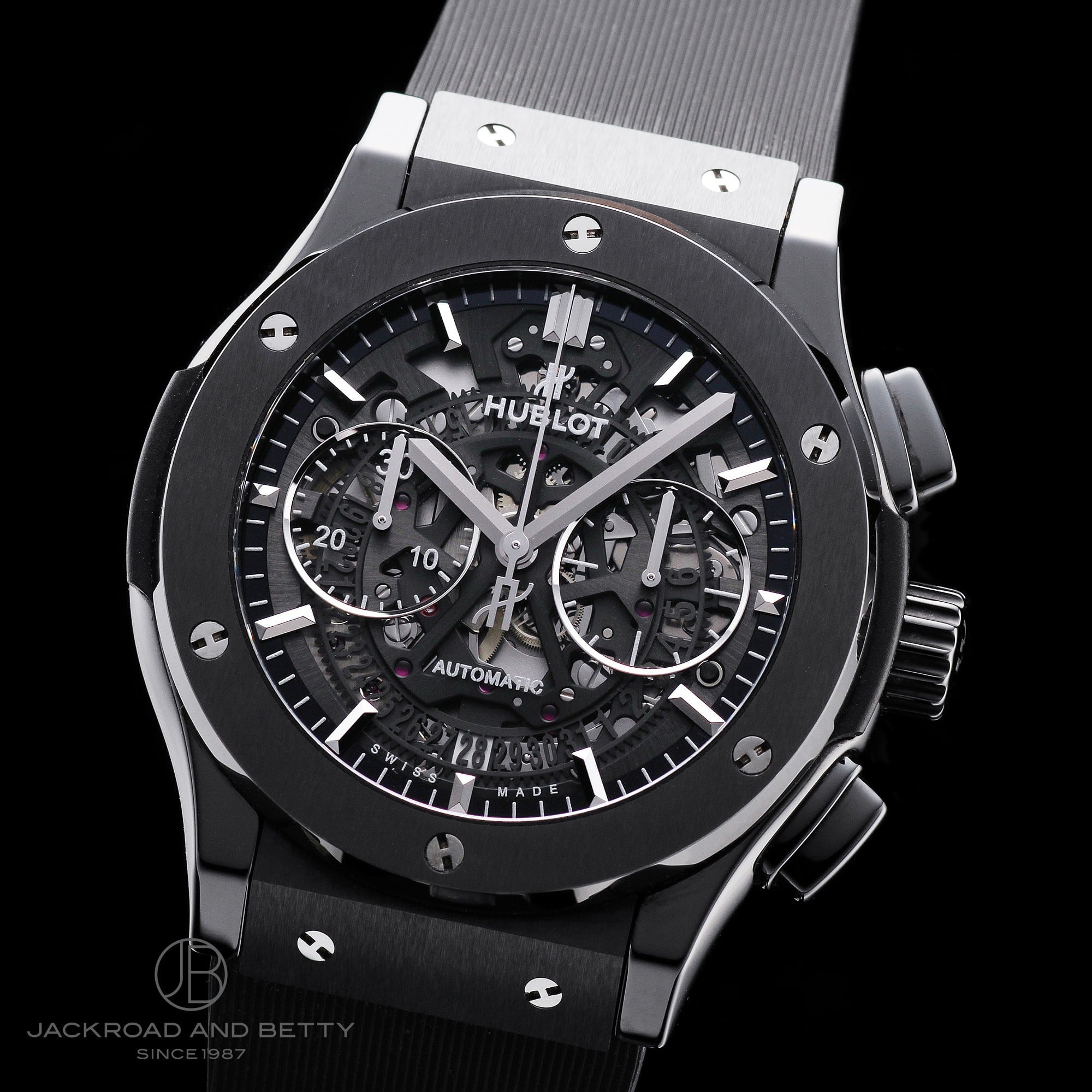 【117774】HUBLOT ウブロ  525.CM.0170.RX アエロフュージョンクロノグラフ ブラックマジック スケルトンダイヤル CE/TI/ラバー 自動巻き ギャランティーカード 純正ボックス 腕時計 時計 WATCH メンズ 男性 男 紳士