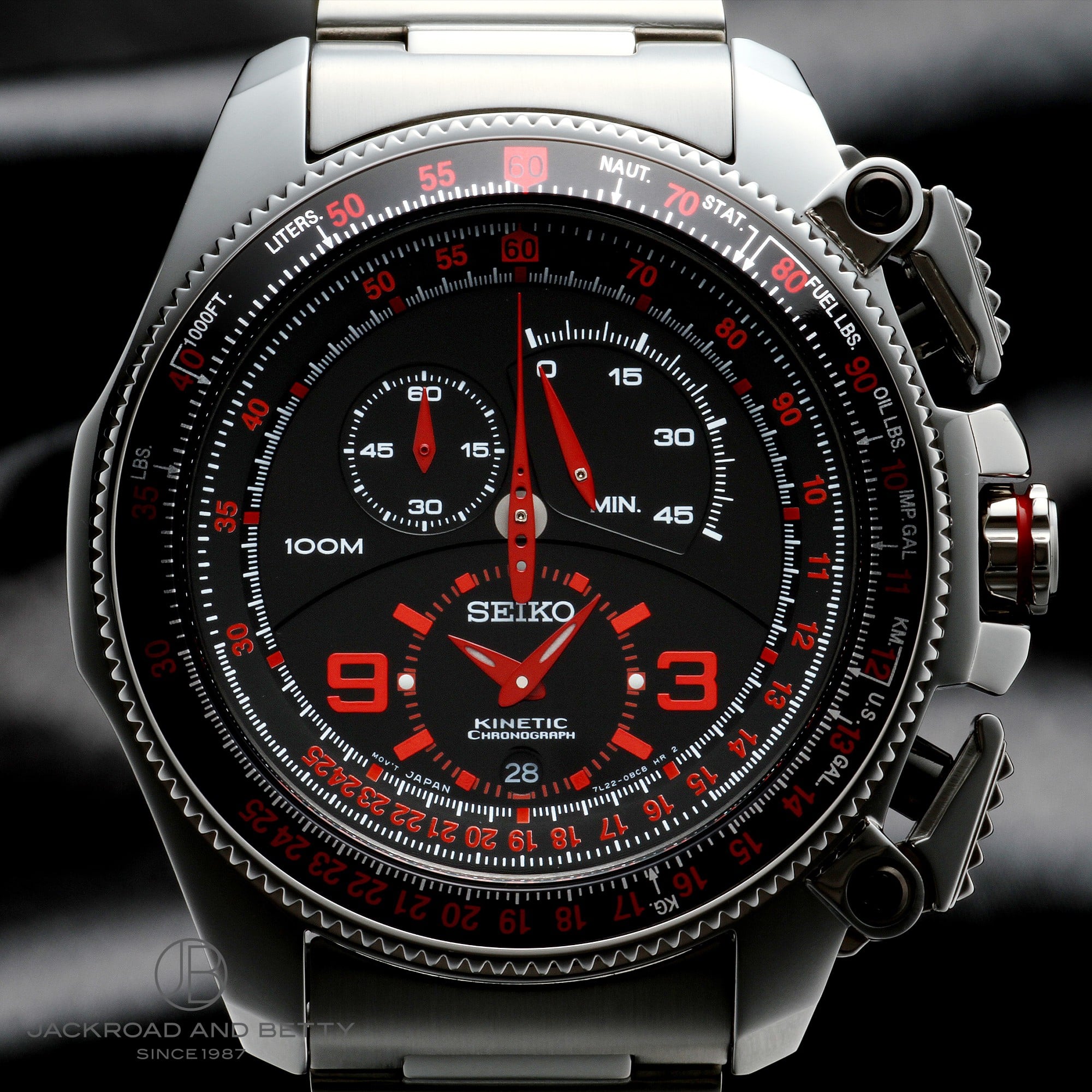 名機7L22】セイコーKINETICクロノグラフ二次電池交換済チタン - 腕時計