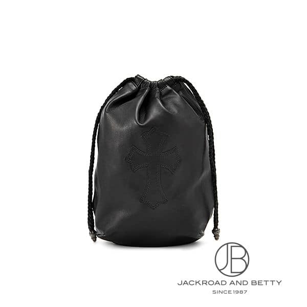 クロムハーツ ドローストリング サックポーチ 巾着型 レザー ブラック クロムハーツ ドローストリング 巾着型ポーチ[] Chrome Hearts