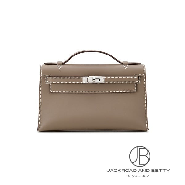 美品✨ エルメス Cadena クラッチバッグ カーフスキン ベージュ クラッチバッグ ケリー・ミニ エトゥープ ベージュ[H049417CK18