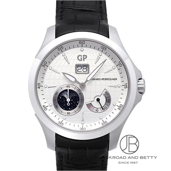 内部点検済 GIRARD PERREGAUX ジラールペルゴ トラベラー 49650-11-631-BB6A ムーンフェイズ ラージデイト パワーリザーブ 黒 ブラック SS ステンレス 純正ベルト 純正尾錠 メンズ 自動巻き GP【6ヶ月保証】【腕時計】