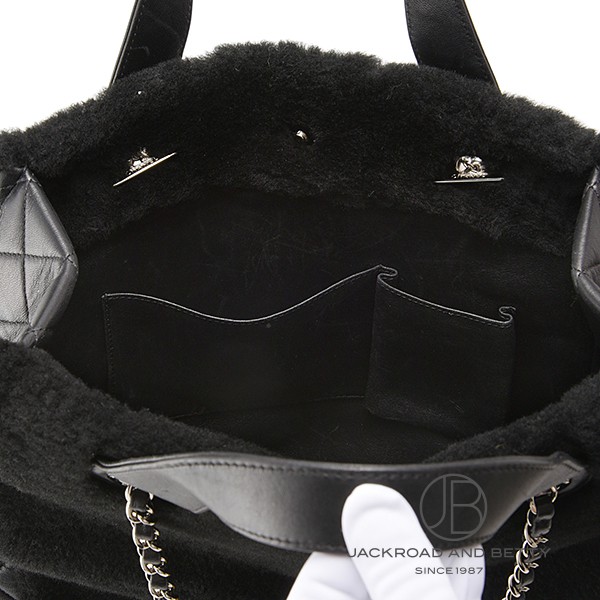 100％シャネル トートバッグ ファー レザー ブラック 黒[] 100%CHANEL 