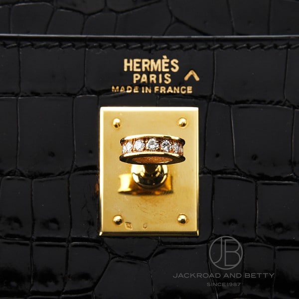 Mini Kelly 20 Porosus Crocodile Noir in Black [] Mini Kelly 20